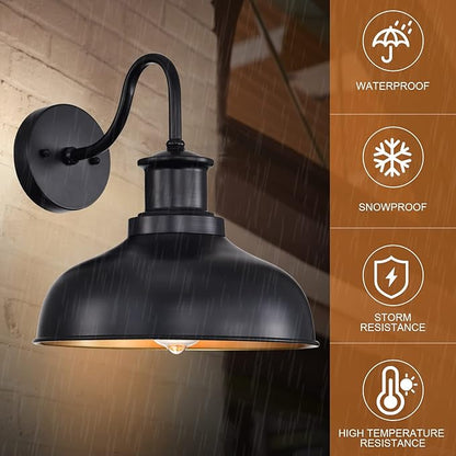 Outdoor Barn Light Outdoor Wall Sconce Farmhouse Rustic Exterior Wall Mount Lights Vintage Outside Lighting Fixture Industrial Black Lantern Works with Gooseneck Barn Porch Entryway Garage Shed