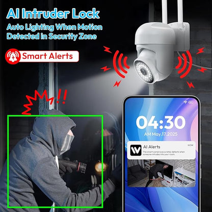 3MP Security Camera Outdoor, 360°Pan-Tilt View, 2K HD Cameras for Home Security, Color Night Vision, AI Detection (2 Pack-3.3 ft USB-C Cable)