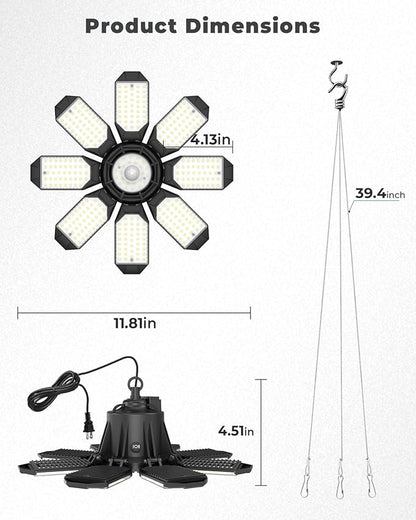 Motion Sensor Garage Light Plug in - 25000LM Motion Sensor Shop Light with 8+1 LED Panels, 6500K Bay Lighting, for Garage, Workshop, Utility Room, Basement (1 Pack)