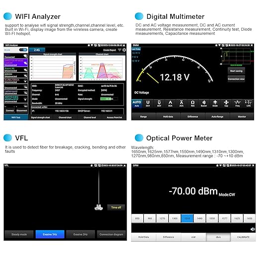 8K IP Camera Tester, WANLUTECH All in One CCTV Tester 7inch Touchscreen TVI CVI AHD SDI CVBS Camera Test TDR Cable Test OPM VFL 90W PoE Power DMM Network Tools WiFi HDMI VGA (IPC-9800CLMOVTADHS Pro)