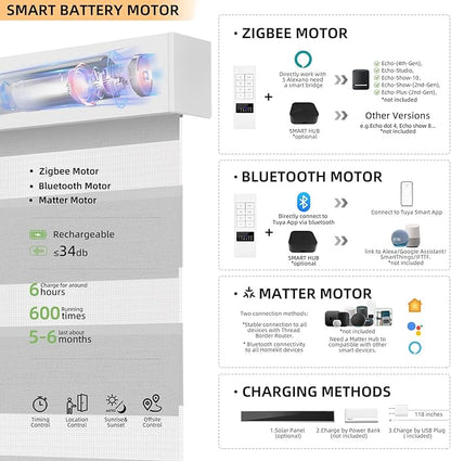 ACMEART Motorized Zebra Blinds,Smart APP & Remote Control 95% Blackout Shades,Compatible with Alexa,Custom Size Electric Window Blinds for Bedroom/Home/Office (Cool Grey)