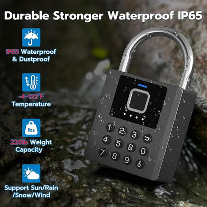 Heavy Duty Smart Padlock with Key, Fingerprint Biometric Combo Lock with Bluetooth APP, Waterproof Electronic Digital Lock for Gate Outdoor Fence Storage Unit Outdoor Fence Shed Gym