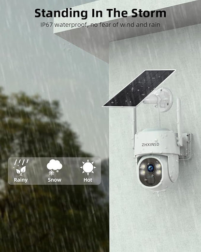 PTZ Security Cameras Wireless Outdoor Solar Powered, Pan Tilt 360 View 10 CH Ultra 4MP Home Security Camera System with 4 Cameras Human Detection Two Way Audio Color Night Vision 64G Storage