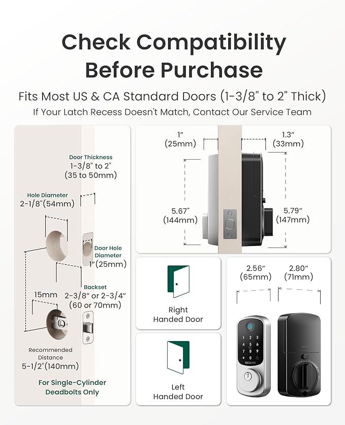 DESLOC Smart Door Lock B200, Smart Deadbolt Lock, Keyless Entry Door Lock, Fingerprint Smart Lock, Smart Locks for Front Door, App Control, Touchscreen Keypad Deadbolts,12-Month Battery, BHMA Grade3
