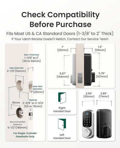 DESLOC Smart Door Lock B200, Smart Deadbolt Lock, Keyless Entry Door Lock, Fingerprint Smart Lock, Smart Locks for Front Door, App Control, Touchscreen Keypad Deadbolts,12-Month Battery, BHMA Grade3