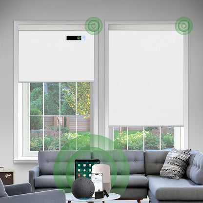 Motorized Blinds with Remote, Blackout Cooling Automatic Shades with Solar Panel Cordless Smart Blinds for Windows, Custom Electric Blinds Horizontal Roller Shades,White,25" W X 72" H