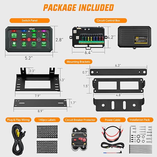 Nilight 8 Gang Switch Panel Green 12V 24V Circuit Control System 4-Mode | Fuse Wiring Harness Automatic Dimmable LED Pod Toggle/Momentary/Strobe/Flash Modes for Car Pickup Truck Camper SUV