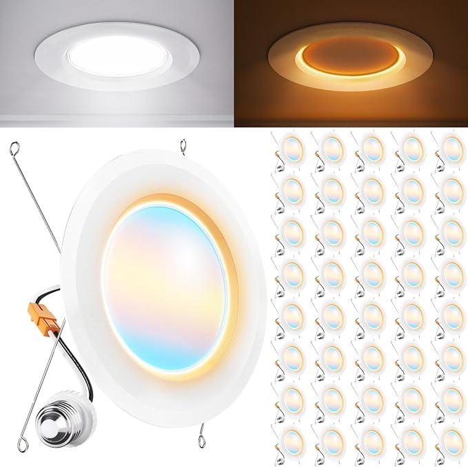 Sunco 40 Pack 6 Inch Recessed Light with Night Light, LED Can Lights Retrofit Lighting, 1000 LM, 12W, Selectable CCT 2700K/3000K/4000K/5000K/6000K, Dimmable, Damp Rated ETL