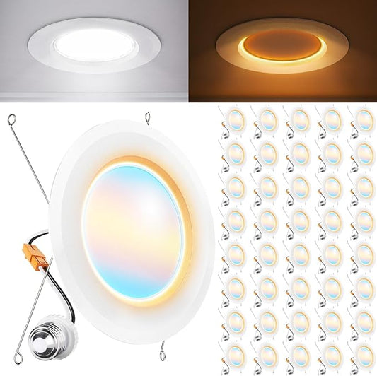 Sunco 40 Pack 6 Inch Recessed Light with Night Light, LED Can Lights Retrofit Lighting, 1000 LM, 12W, Selectable CCT 2700K/3000K/4000K/5000K/6000K, Dimmable, Damp Rated ETL