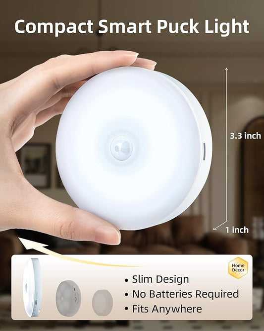 EZVALO Under Cabinet Lighting with Charging Station, 1000mAh Rechargeable Puck Lights with Remote, 3 Color Temps & 12 RGB Closet Lights, Dimmable Motion Sensor Lights for Shelf, Kitchen (3 Packs)