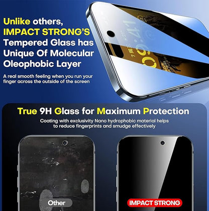 ImpactStrong Anti-Spy Privacy Screen Protector for iPhone 15 Pro Max (6.7-Inch), 9H Tempered Glass, Shatter-Resistant, Anti-Scratch, Easy Install Kit, Case Friendly, 2-Pack