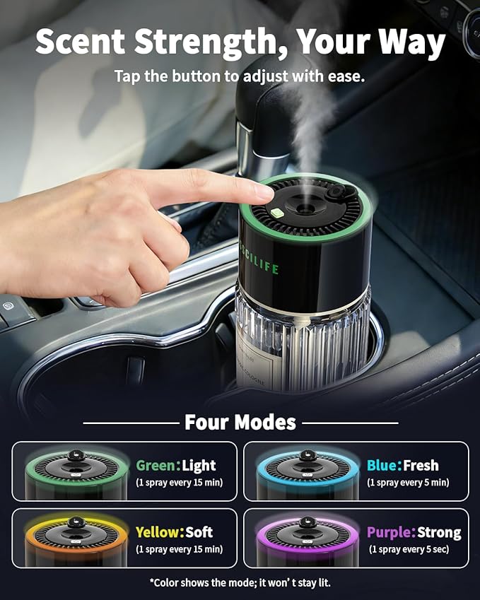 Smart Car Air Freshener with Auto Sensor, Car Aroma Diffuser with RGB Music Syncing Light & Starry Sky Projection, Up to 120 Day Use, 120ML Capacity, Scent: No.01-Classic Cologne