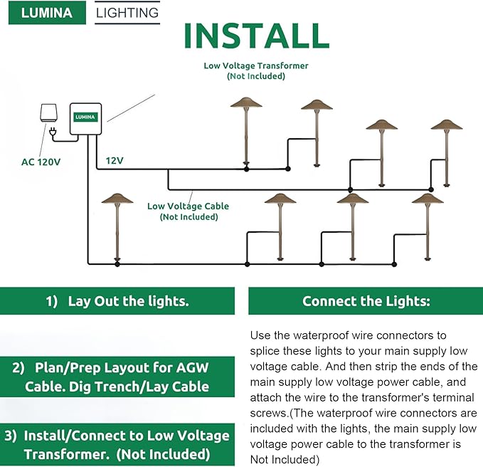 Lumina Lighting® Low Voltage Landscape Lighting Cast-Aluminum Path and Area Light Warm White 3W G4 LED Bulb and ABS Ground Stake Included for Yard Walkway Lawn PAL0108-BZLED10 (Bronze, 10-Pack)