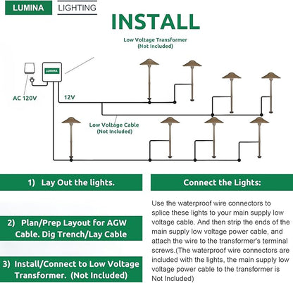 Lumina Lighting® Low Voltage Landscape Lighting Cast-Aluminum Path and Area Light Warm White 3W G4 LED Bulb and ABS Ground Stake Included for Yard Walkway Lawn PAL0108-BZLED10 (Bronze, 10-Pack)