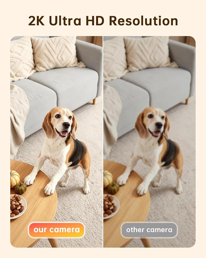 ELYSOO Wireless Indoor Camera: Battery Powered Pet/Dog Camera with Phone App, 360° Pan/Tilt, Smart Detection, No Wiring Needed, 2K Live Video, Night Vision, Portable Security Camera for Home/Pet/Baby