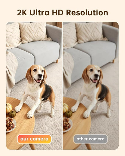 ELYSOO Wireless Indoor Camera: Battery Powered Pet/Dog Camera with Phone App, 360° Pan/Tilt, Smart Detection, No Wiring Needed, 2K Live Video, Night Vision, Portable Security Camera for Home/Pet/Baby