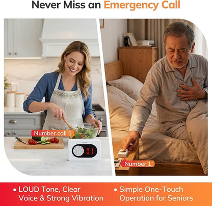 Umimile Caregiver Pager Wireless Call Button for Home, Nurse Alert with LED Display & Voice, 6 Buttons, 150m/500ft Range, 26 Ringtones, for Elderly Patient, Senior Care, Clinic & Nursing Home, White