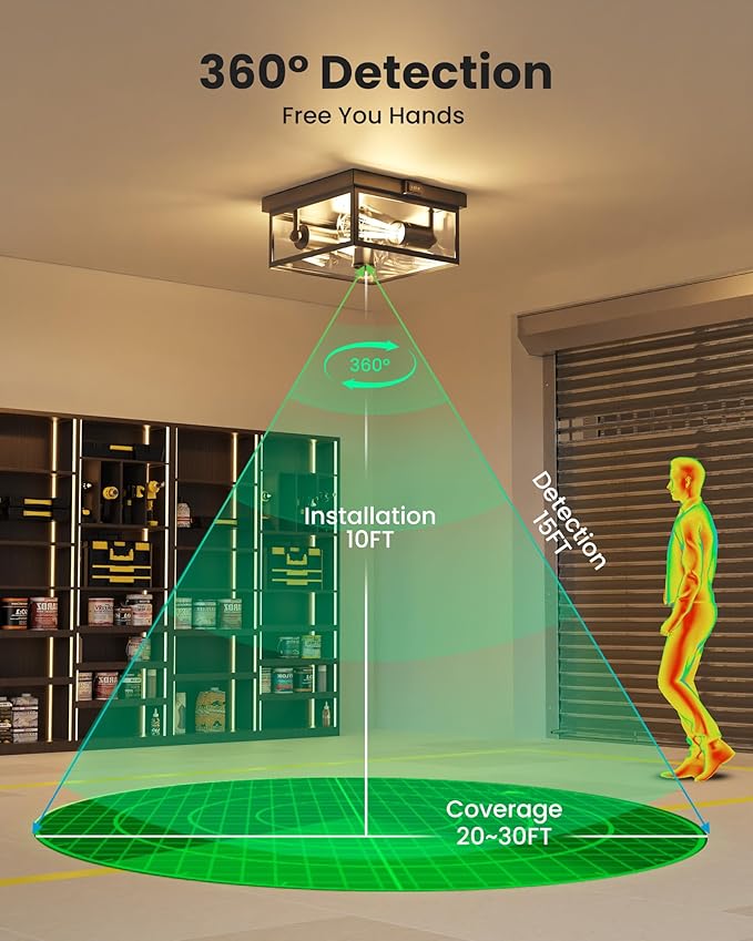 Outdoor Ceiling Light with Motion Sensor, Flush Mount Porch Light, Exterior Light Fixture with Clear Glass, Dusk to Dawn 2-Light Fixture for Patio,Porch (8.5in 2Pack)