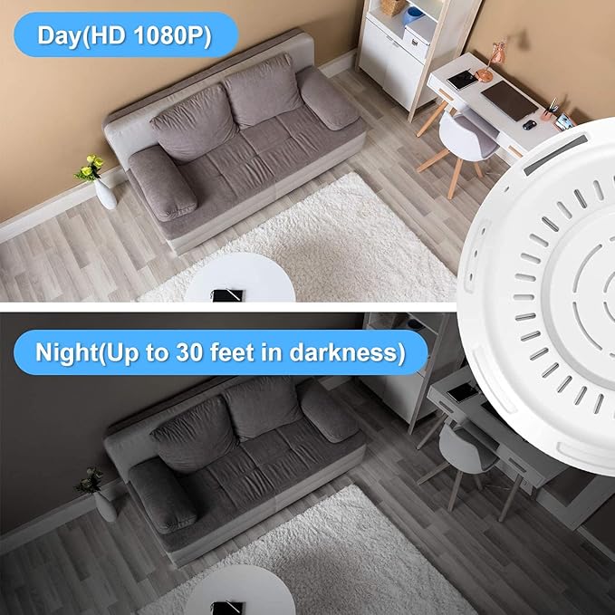 Hidden Camera Smoke Detector Wireless WiFi - Nanny Cams with Cell Phone App - 180 Days Battery Power, Night Vision, Motion Detection, Sideways Lens for Indoor Security, No Audio
