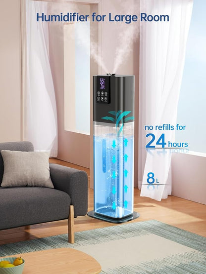Hiswelle 8L Smart Humidifier for Large Room Bedroom, Cover up to 505ft², Easy Top Fill, Remote & APP Control, Aroma Box, RGB Light, Last 48 Hours Suitable for Indoor Plant, Office, Home