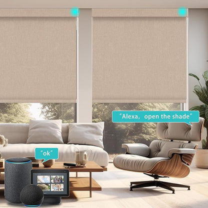 Changshade Smart Roller Shade with Remote Control Blackout Automatic Window Shades for Home Custom Size Motorized Blinds for Windows Work with Alexa,Google Home,Apple Homekit, Khaki Brown