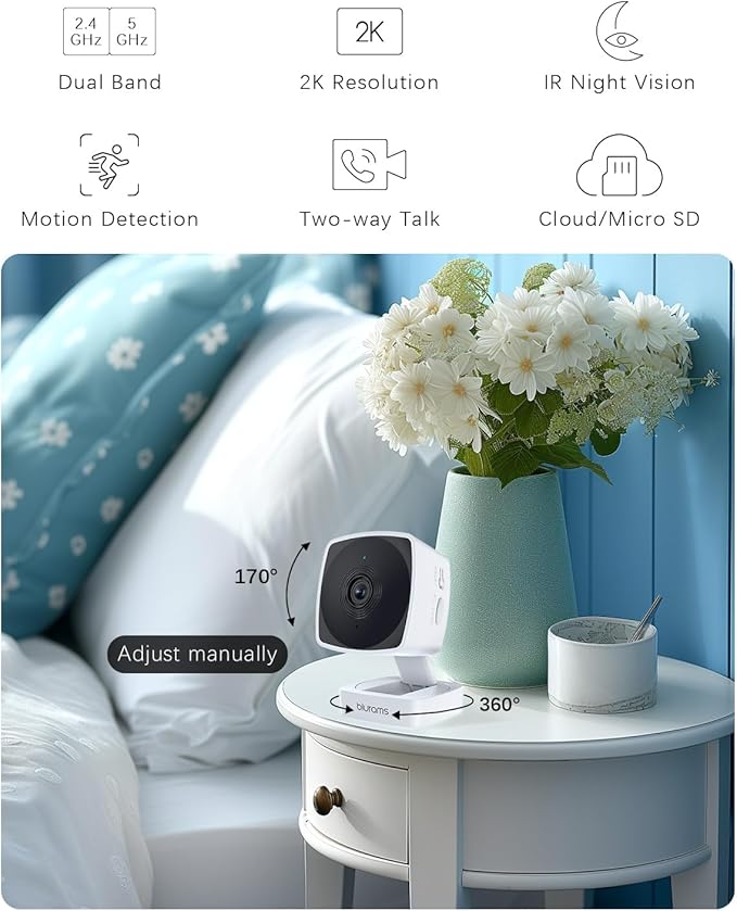blurams Indoor Camera Bundle Set, 2K Security Camera for Home Security w/Motion Tracking, Phone App, 2-Way Audio, IR Night Vision, Siren, Compatible with Alexa