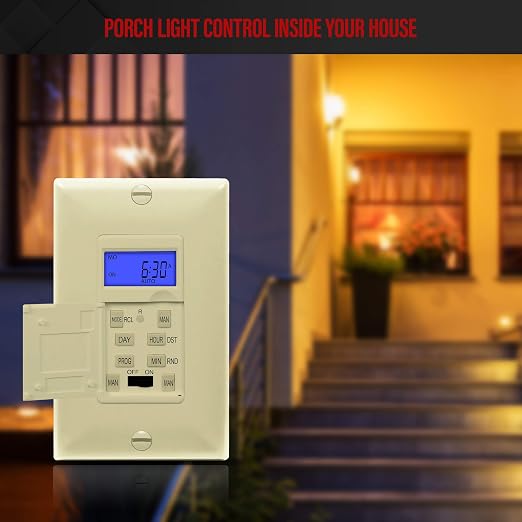 Enerlites 7 Days Digital in-Wall Programmable Timer Switch for Lights, Fans, and Motors, Single Pole, Neutral Wire Required, 7-Day 18 ON/Off Timer Settings, with Blue Backlight, HET01, Ivory | UL Listed, Digital In-Wall Switch Timer with 18 ON/OFF Sett...