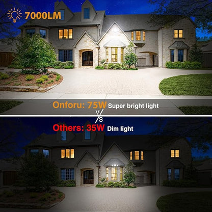 Onforu 2 Pack 75W Flood Lights Outdoor, 7000LM LED Floodlights Switch Controlled, IP65 Waterproof Exterior Lighting Fixture with 3 Adjustable Heads, 6500K Security Light for Eave Garage Yard