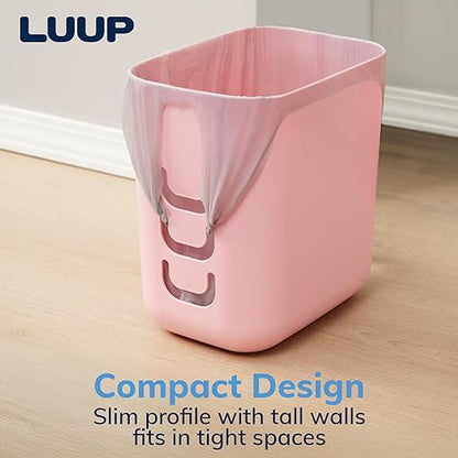 STORi Luup Bathroom Wastebasket, Secure Grocery Bags, Plastic Garbage Container for Vanity, Laundry Room, Kitchen, Office, 2.5 Gallon, Pink, Made in USA