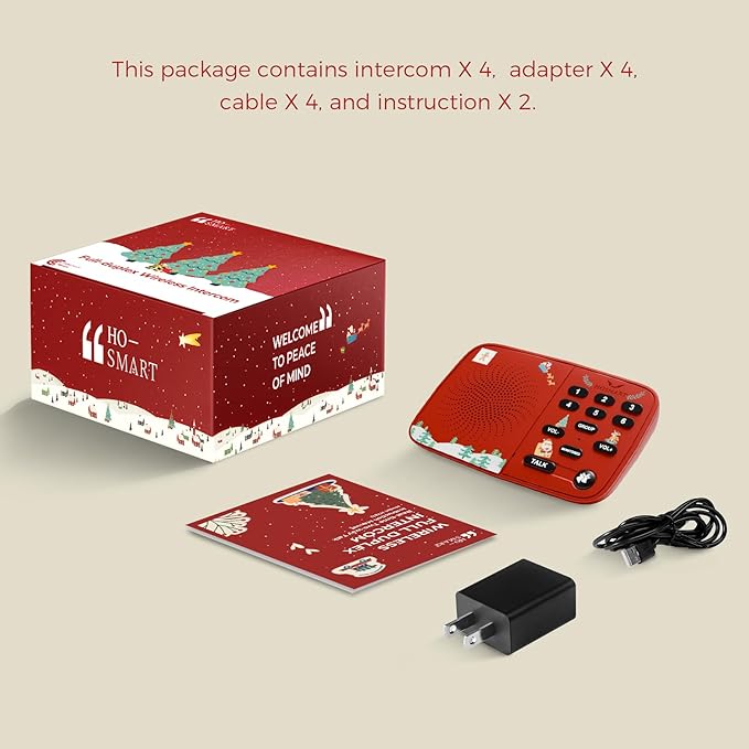 Hosmart UltraSpeak Intercoms Wireless for Home, Holiday Christmas Edition Intercom System for Home Use, Clear Sound Intercom for Business with 1300 Ft Range, Gift for Family Friend Elderly(4Packs)