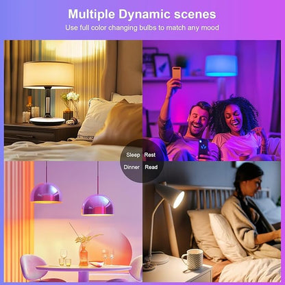 FRIDEKO HOME LED Smart Light Bulbs - Wi-Fi & Bluetooth Light Bulbs, Color Changing Light Bulb Compatible with Alexa and Google Assistant, A19 E26 RGBTW Light Bulb, 800LM (4 Pack)