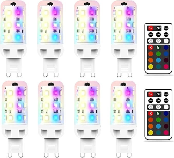 XRise G9 LED Bulb 2.5W Dimmable RGB+White Color Changing with Remote Control Equivalent 25W Halogen G9 Base LED Light Bulbs 6000K 250LM, No Flicker,8 Pack