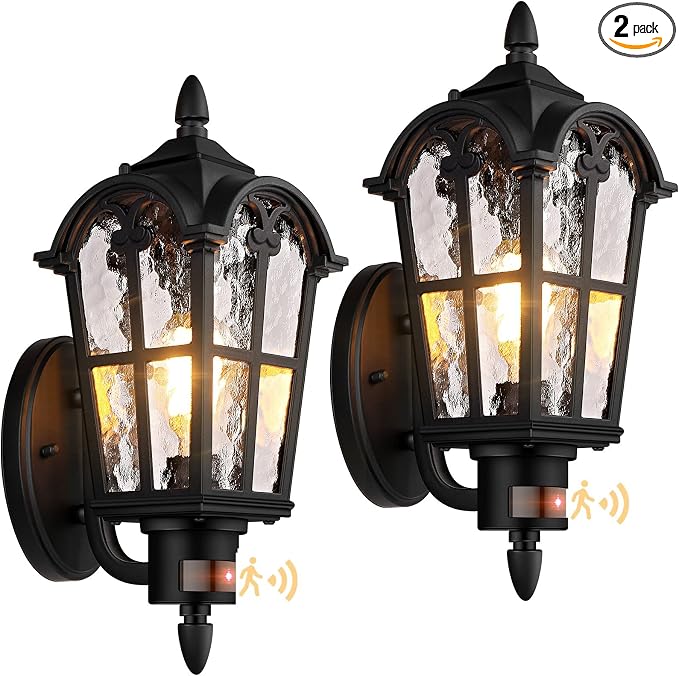 BesLowe 2-Pack 16” Large Motion Sensor Outdoor Wall Lights, Black