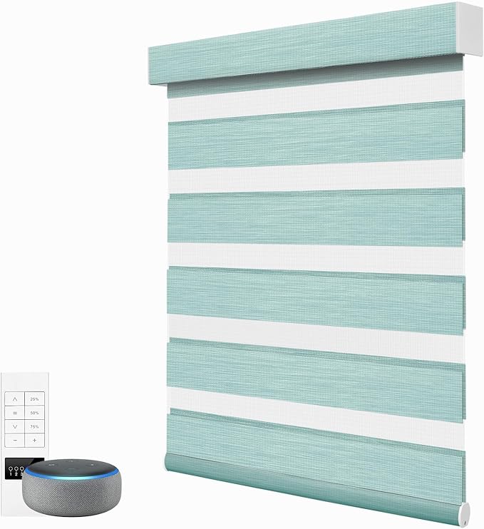 ACMEART Motorized Zebra Blinds,Smart APP & Remote Control Light Filtering Zebra Shades,Compatible with Alexa,Custom Size Electric Window Blinds for Home Office (Turquoise)