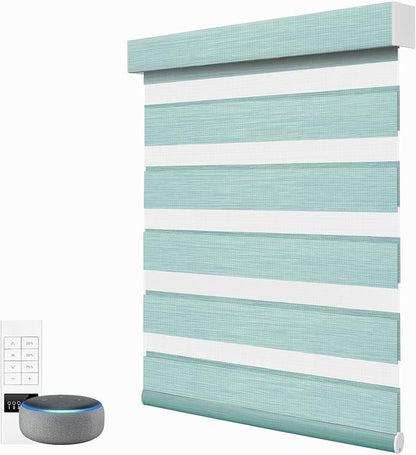 ACMEART Motorized Zebra Blinds,Smart APP & Remote Control Light Filtering Zebra Shades,Compatible with Alexa,Custom Size Electric Window Blinds for Home Office (Turquoise)