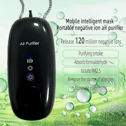Portable Negative Ion Air Purifier Necklace, Personal Wearable Air Cleaner with 120 Million Ions (Black)
