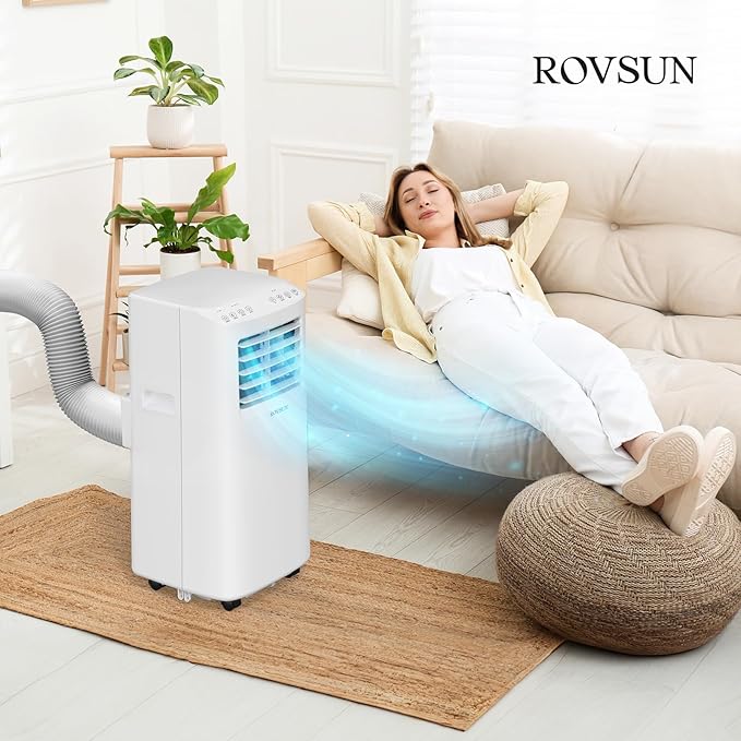 ROVSUN WiFi Enabled Smart 8000 BTU Portable Air Conditioner with Remote & APP Control, 3-in-1 Cooler, Dehumidifier & Fan, Powerful Room Mobile AC Unit with Rolling Wheels & Easy Installation Kit