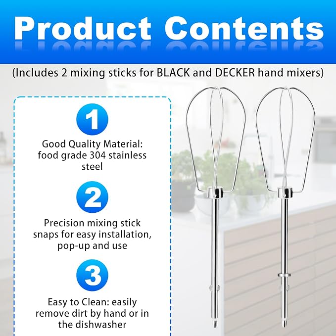 2pcs Hand Mixer Beaters Attachments Compatible with MX600B MX3200B MX1500W | Hand Mixer Beaters Attachments Compatible with MX Series Electric Hand Mixers for Cooking and Baking