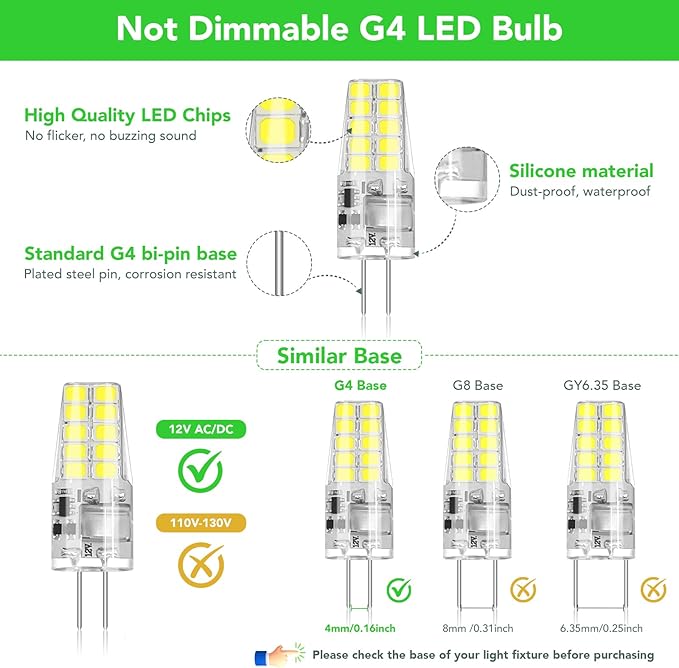 BUBO 10 Pack G4 LED Bulb 2W Equivalent 30W 6000K Daylight 250 Lumens 360°Beam Angle, T3 Halogen Bulb Replacement Landscape Bulbs, AC/DC 12V Led Lights G4 Bi-Pin Base for Outdoor Landscape Lighting