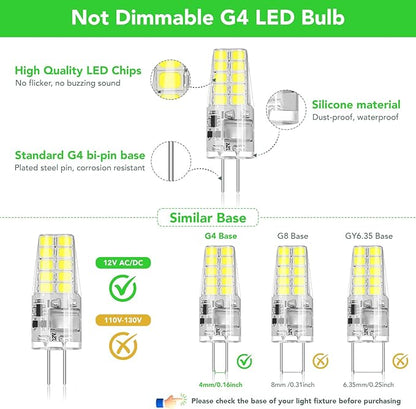 BUBO 20 Pack G4 LED Bulb 2W Equivalent 30W 6000K Daylight 250 Lumens 360°Beam Angle, T3 Halogen Bulb Replacement Landscape Bulbs, AC/DC 12V Led Lights G4 Bi-Pin Base for Outdoor Landscape Lighting