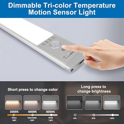 Under Cabinet Lighting, 2Pack Motion Sensor Light Indoor with 3 Color Temps, Rechargeable Under Counter Lights for Kitchen,Dimmable Closet Lights Battery Operated, 88 LED Motion Sensor Light Indoor