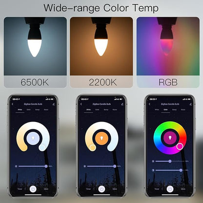 Smart Light Bulbs, LED Light Bulb E14 Candle Lamp Smart 5W RGBCCT 2200-6500K Dimmable Light Tuya Alexa Google Voice Control