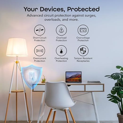 Geeni Smart Wi-Fi in-Wall Outlet, Tamper & Fire Resistant, White, 4-Pack