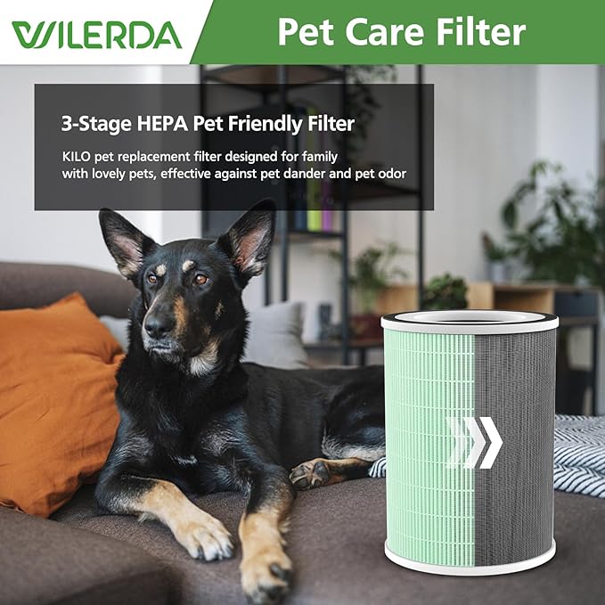 2 Pack KILO Pet Filter, Compatible with Afloia KILO, KILOPLUS, KILOPRO, MIRO,MIRO PRO and MORENTO MR-Kilo, Kalo Air Pur ifier, 360° 4-Stage Filtration, Green