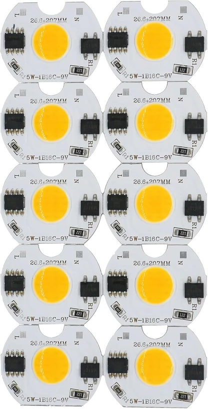 10pcs LED COB lamp Bead 5W 9V COB Chip 220V Smart IC No Need Driver DIY Flood Light Led Bulb Spotlight Outdoor Chip Lamp(Warmwhite)