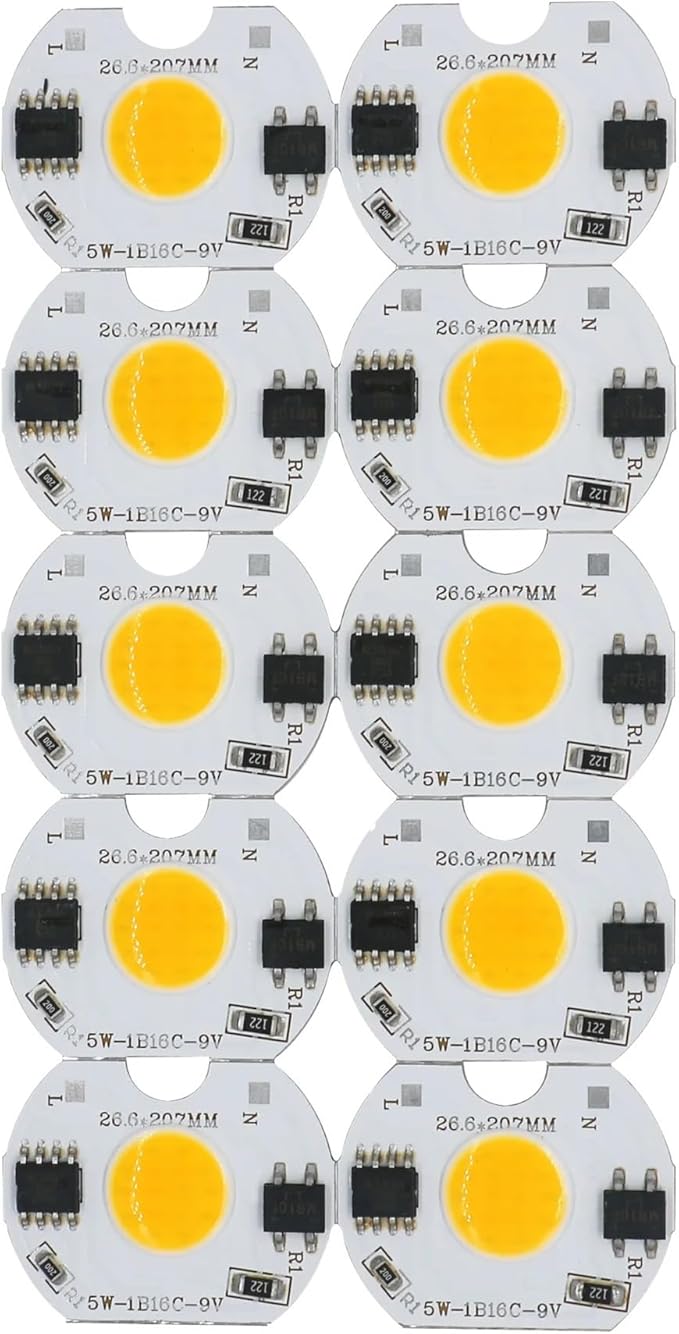 10pcs LED COB lamp Bead 5W 9V COB Chip 220V Smart IC No Need Driver DIY Flood Light Led Bulb Spotlight Outdoor Chip Lamp(Warmwhite)