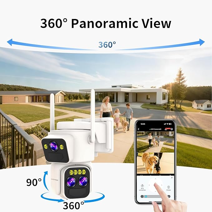 Triple-Lens Solar Security Cameras Wireless Outdoor, 360 PTZ Cameras for Home Security with 10x Hybrid Zoom, 5G/2.4G WiFi, No Month Fee, PIR Alarm, Full Color Night Vision, Two-Way Audio, IP65