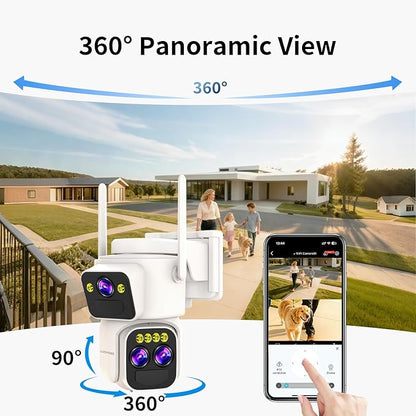 Triple-Lens Solar Security Cameras Wireless Outdoor, 360 PTZ Cameras for Home Security with 10x Hybrid Zoom, 5G/2.4G WiFi, No Month Fee, PIR Alarm, Full Color Night Vision, Two-Way Audio, IP65