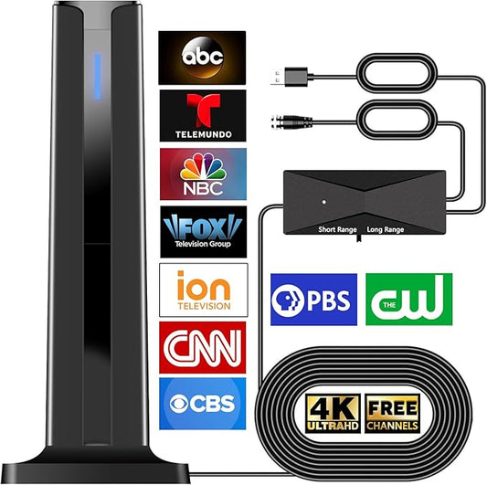 Digital Antenna for Smart TV Indoor, 2026 HD Antennas with 3M-Stick Base, 360°&Long Range Reception 4k 1080p for Local Channels, Easy Setup Antenna for TV Without Cable (Black)