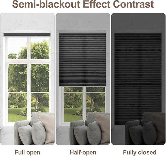 Godark Motorized Light Filtering Cellular Shades Compatible with Alexa/Google Home Electric Blinds Smart Honeycomb Shades for Windows Automatic Blinds with Remote Custom Size-Black